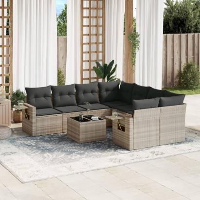 Set canapele de grădină cu perne, 9 piese gri deschis poliratan GartenMobel Dekor