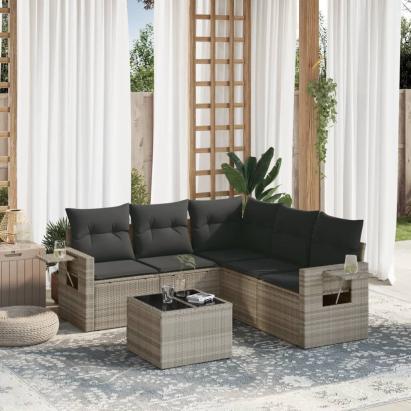 Set canapele de grădină cu perne, 6 piese gri deschis poliratan GartenMobel Dekor