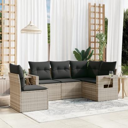 Set canapele de grădină cu perne, 5 piese gri deschis poliratan GartenMobel Dekor
