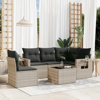 Set canapele de grădină cu perne, 6 piese gri deschis poliratan GartenMobel Dekor