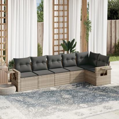 Set canapele de grădină cu perne, 6 piese gri deschis poliratan GartenMobel Dekor