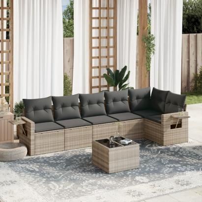Set canapele de grădină cu perne, 7piese gri deschis poliratan GartenMobel Dekor