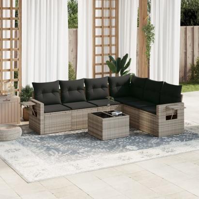Set canapele de grădină cu perne, 7piese gri deschis poliratan GartenMobel Dekor