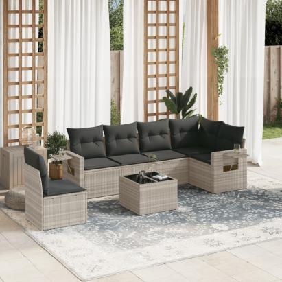 Set canapele de grădină cu perne, 7piese gri deschis poliratan GartenMobel Dekor