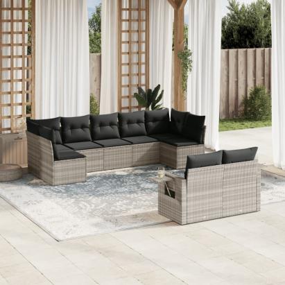 Set canapele de grădină cu perne, 9 piese gri deschis poliratan GartenMobel Dekor