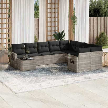 Set canapele de grădină cu perne 10 piese gri deschis poliratan GartenMobel Dekor