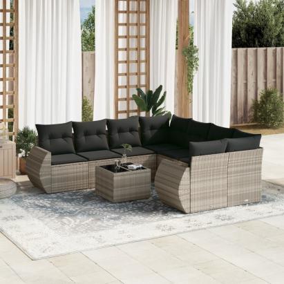 Set canapele de grădină cu perne, 9 piese gri deschis poliratan GartenMobel Dekor