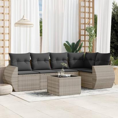 Set canapele de grădină cu perne, 6 piese gri deschis poliratan GartenMobel Dekor