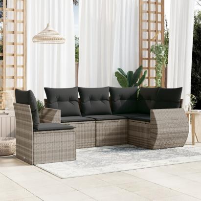 Set canapele de grădină cu perne, 5 piese gri deschis poliratan GartenMobel Dekor