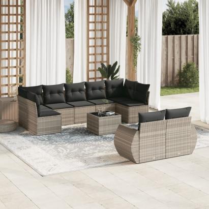 Set canapele de grădină cu perne 10 piese gri deschis poliratan GartenMobel Dekor