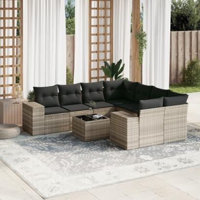 Set canapele de grădină cu perne, 9 piese gri deschis poliratan GartenMobel Dekor