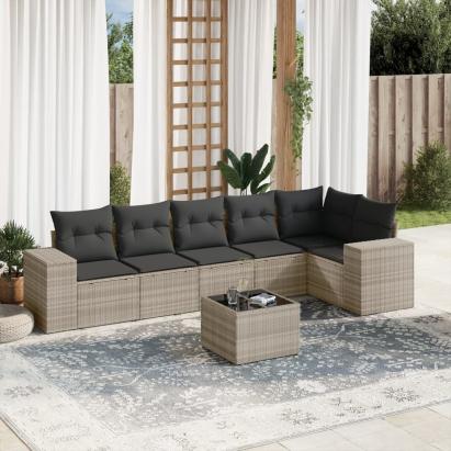 Set canapele de grădină cu perne, 7piese gri deschis poliratan GartenMobel Dekor