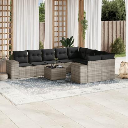 Set canapele de grădină cu perne 10 piese gri deschis poliratan GartenMobel Dekor