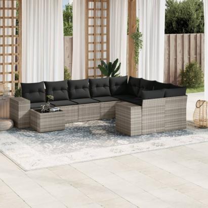Set canapele de grădină cu perne 10 piese gri deschis poliratan GartenMobel Dekor