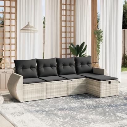 Set canapele de grădină cu perne, 5 piese gri deschis poliratan GartenMobel Dekor