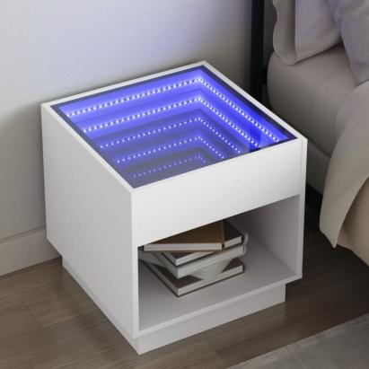 Noptieră cu LED infinity, alb, 50x50x50 cm GartenMobel Dekor