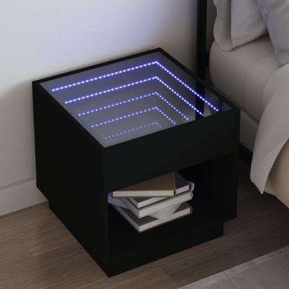 Noptieră cu LED infinity, negru, 50x50x50 cm GartenMobel Dekor