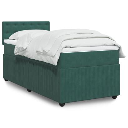Pat box spring cu saltea, verde închis, 90x200 cm, catifea GartenMobel Dekor