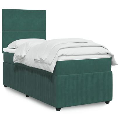Pat box spring cu saltea, verde închis, 90x200 cm, catifea GartenMobel Dekor