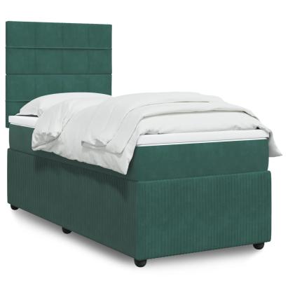 Pat box spring cu saltea, verde închis, 90x200 cm, catifea GartenMobel Dekor