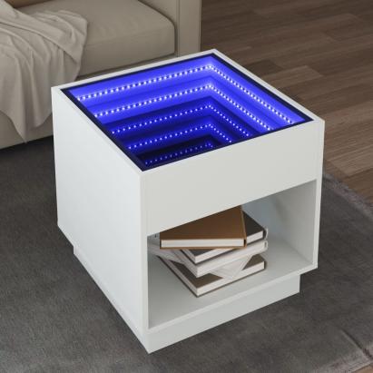 Măsuță de cafea cu LED infinity, alb, 50x50x50 cm GartenMobel Dekor