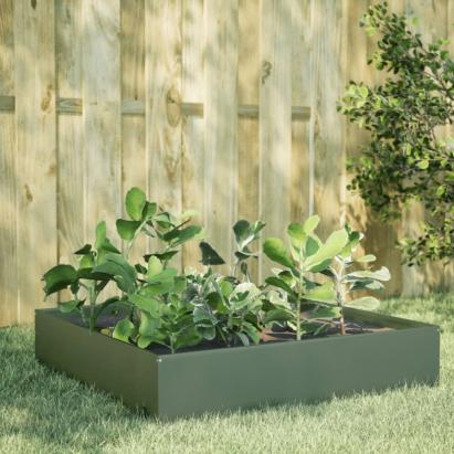 Strat înălțat de grădină, verde măsliniu, 100x100x33,5 cm, oțel GartenMobel Dekor