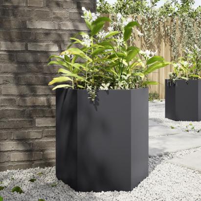 Jardinieră de grădină, 2 buc. negru 46x40x45 cm oțel hexagonală GartenMobel Dekor