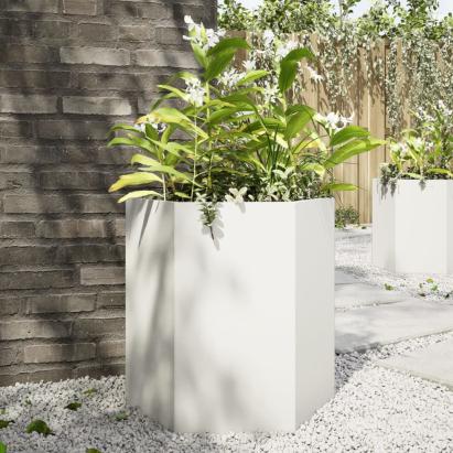 Jardinieră de grădină alb 46x40x45 cm oțel hexagonal GartenMobel Dekor