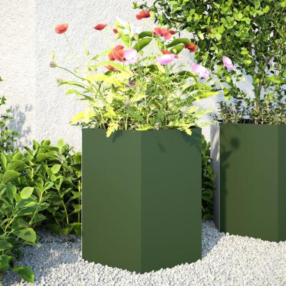 Jardinieră grădină 2 buc. verde 46x40x45 cm oțel hexagonală GartenMobel Dekor