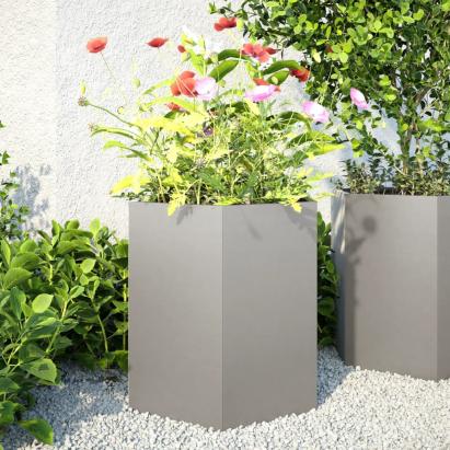 Jardinieră grădină 2 buc. 46x40x45cm oțel inoxidabil hexagonală GartenMobel Dekor