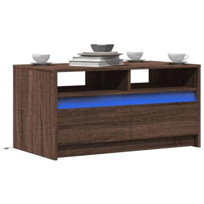 Măsuță de cafea cu lumini LED, stejar maro, lemn prelucrat GartenMobel Dekor