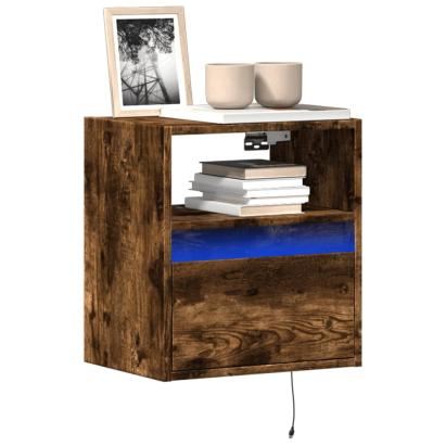 Comodă TV de perete cu lumini LED, stejar fumuriu, 41x31x45 cm GartenMobel Dekor
