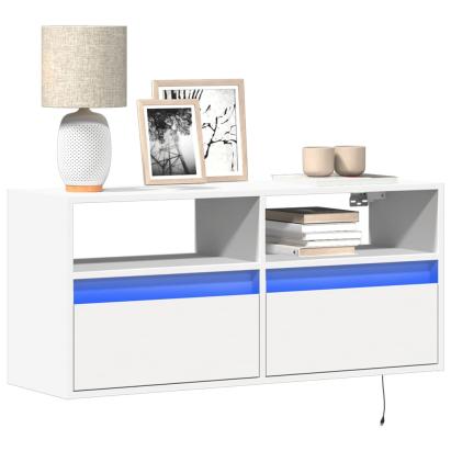 Comodă TV de perete cu lumini LED, alb, 100x31x45 cm GartenMobel Dekor