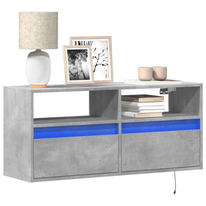 Comodă TV de perete cu lumini LED, gri beton, 100x31x45 cm GartenMobel Dekor