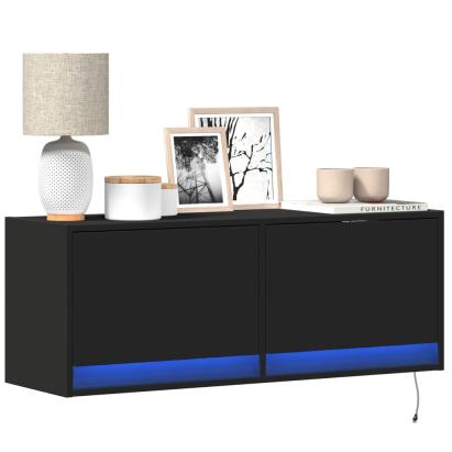 Comodă TV de perete cu lumini LED, negru, 100x31x38 cm GartenMobel Dekor
