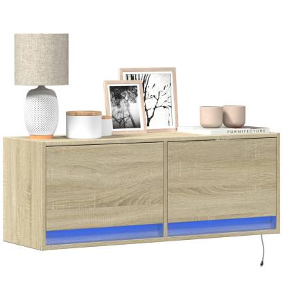 Comodă TV de perete cu lumini LED, stejar sonoma, 100x31x38 cm GartenMobel Dekor