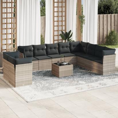 Set canapele de grădină cu perne, 11 piese, gri, poliratan GartenMobel Dekor
