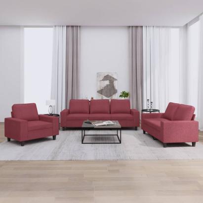 Set de canapea, 3 piese, roșu vin, material textil GartenMobel Dekor