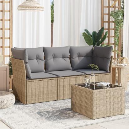 Set canapele de grădină, 4 piese, cu perne, bej, poliratan GartenMobel Dekor