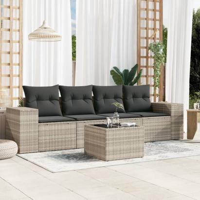 Set canapele de grădină cu perne, 5 piese gri deschis poliratan GartenMobel Dekor
