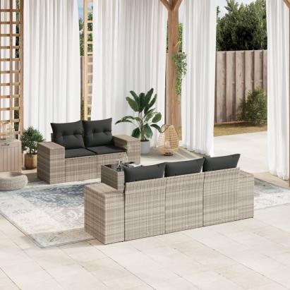 Set canapele de grădină cu perne, 6 piese gri deschis poliratan GartenMobel Dekor