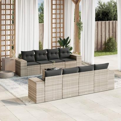 Set canapele de grădină cu perne, 9 piese gri deschis poliratan GartenMobel Dekor