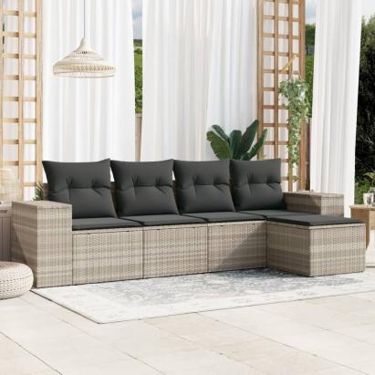 Set canapele de grădină cu perne, 5 piese gri deschis poliratan GartenMobel Dekor