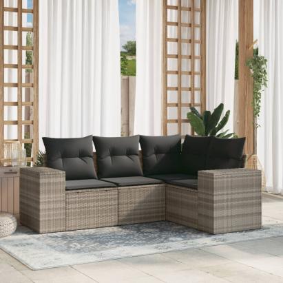 Set canapea de grădină cu perne, 4 piese, gri deschis poliratan GartenMobel Dekor