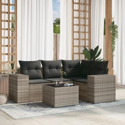 Set canapele de grădină cu perne, 5 piese gri deschis poliratan GartenMobel Dekor