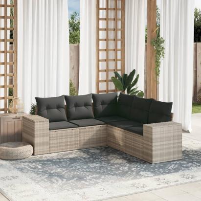Set canapele de grădină cu perne, 5 piese gri deschis poliratan GartenMobel Dekor