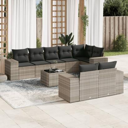 Set canapele de grădină cu perne, 9 piese gri deschis poliratan GartenMobel Dekor