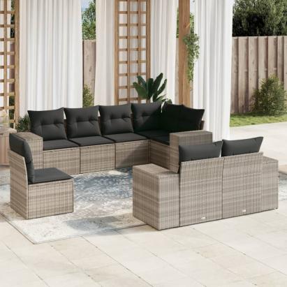 Set mobilier de grădină cu perne, 8 piese gri deschis poliratan GartenMobel Dekor