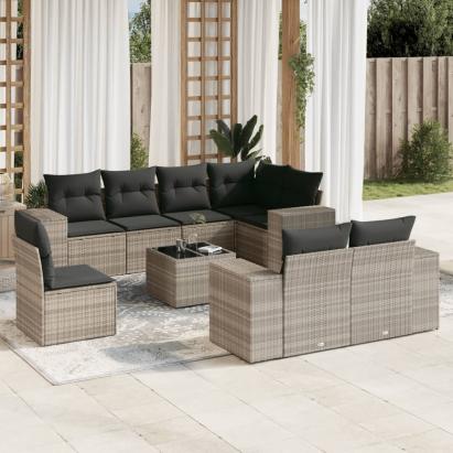Set canapele de grădină cu perne, 9 piese gri deschis poliratan GartenMobel Dekor