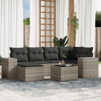 Set canapele de grădină cu perne, 7piese gri deschis poliratan GartenMobel Dekor